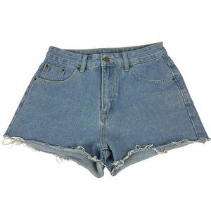 Shein Womens Petite Size M Denim High-Waisted Frayed Hem Shorts